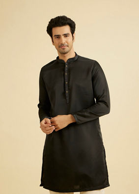 Manyavar Men Elegant Black Satin Kurta Pajama