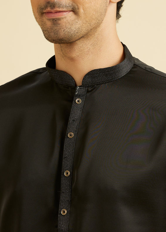 Manyavar Men Elegant Black Satin Kurta Pajama