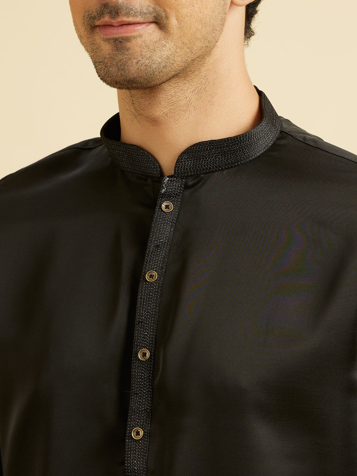 Manyavar Men Elegant Black Satin Kurta Pajama