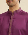 Manyavar Men Dewberry Purple Classic Plain Kurta Set with Striped Collar