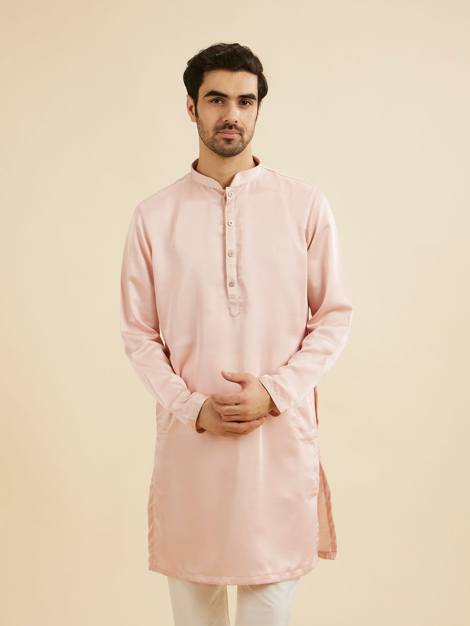 Manyavar Men Baby Pink Kurta Set