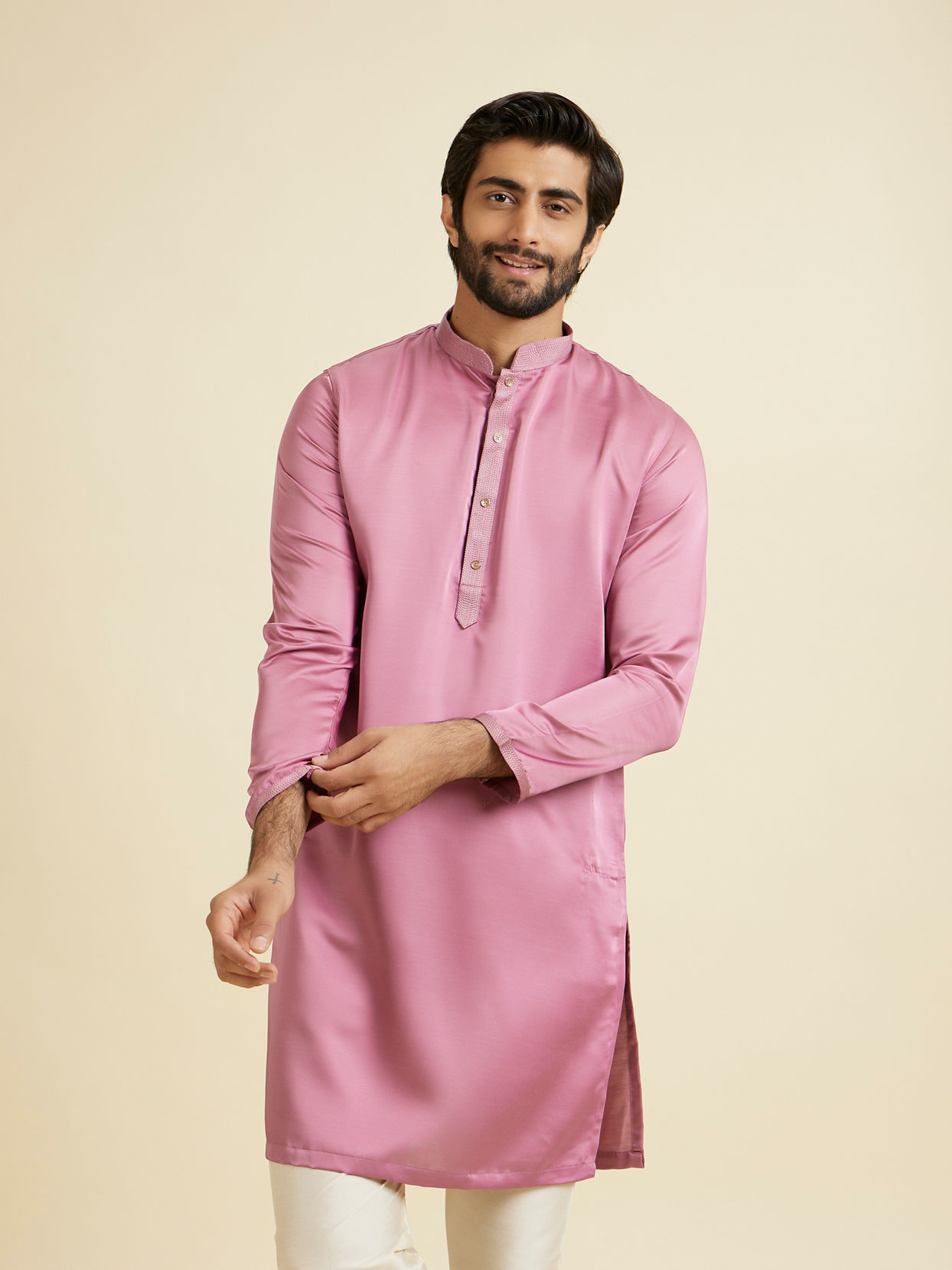 Manyavar Men Dusty Pink Kurta Pajama Set