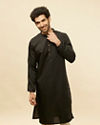 Midnight Black Embroidered Neckline Kurta Set