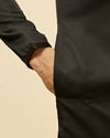 Manyavar Men Midnight Black Embroidered Neckline Kurta Set