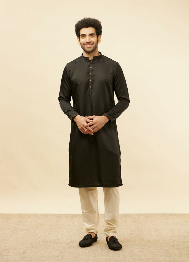 Midnight Black Embroidered Neckline Kurta Set image number 2