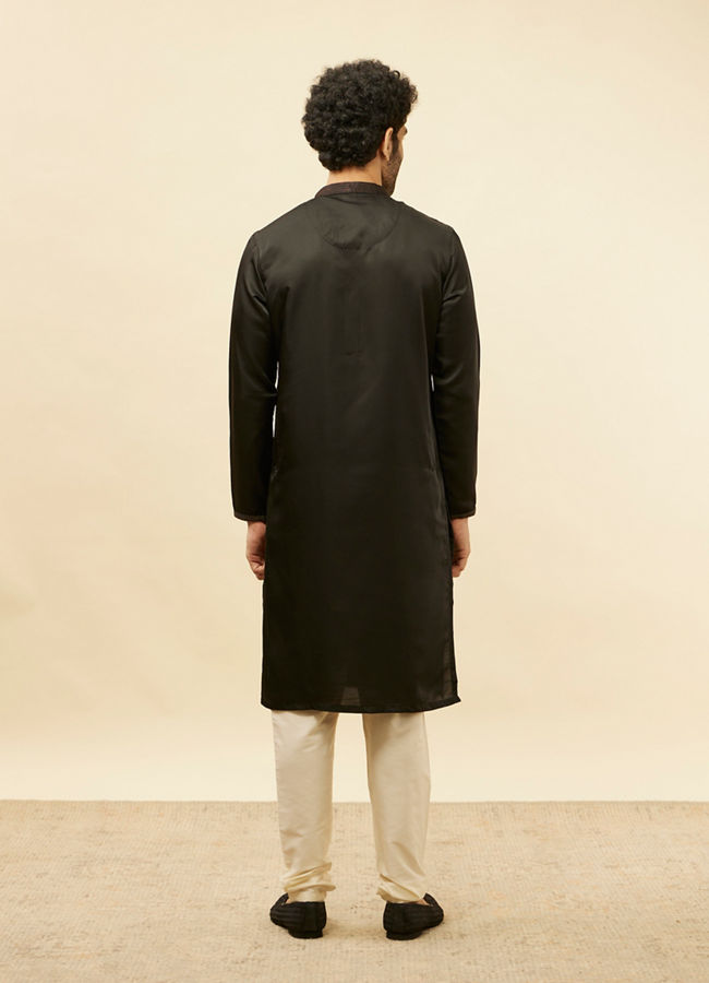 Manyavar Men Midnight Black Embroidered Neckline Kurta Set