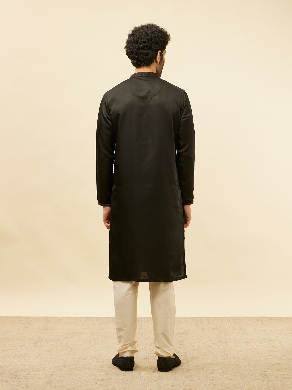 Manyavar Men Midnight Black Embroidered Neckline Kurta Set