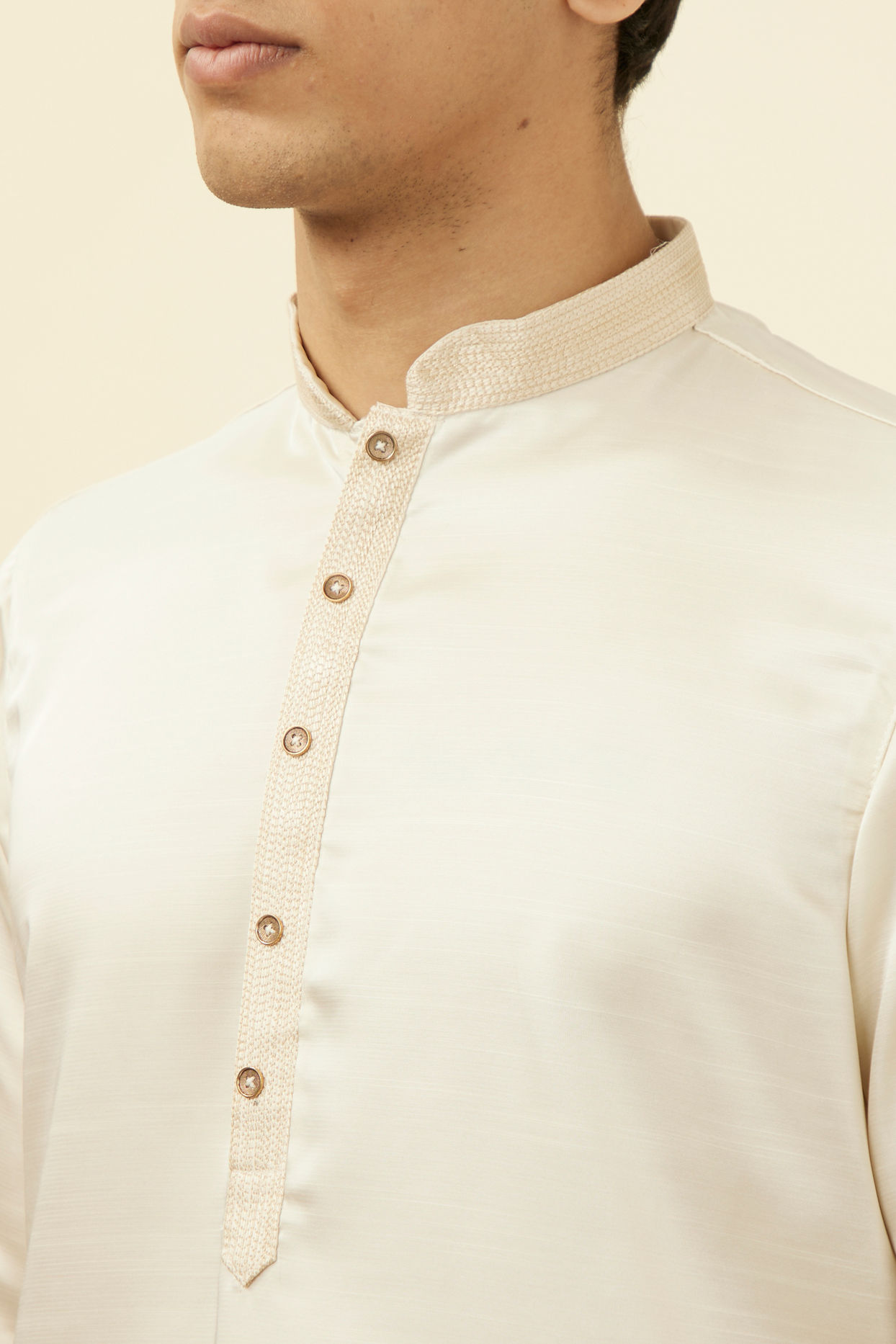 Manyavar Men Sea Shell White Solid Kurta Pajama