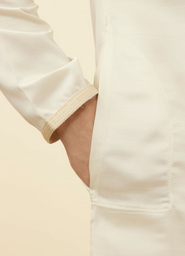 Manyavar Men Sea Shell White Solid Kurta Pajama