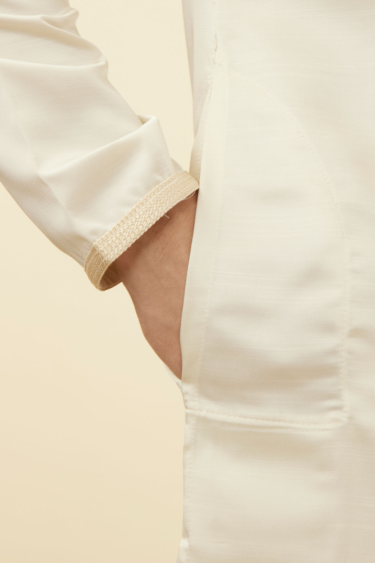 Manyavar Men Sea Shell White Solid Kurta Pajama