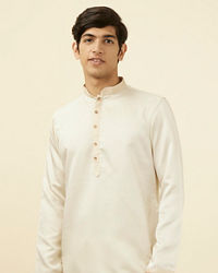 Manyavar Men Sea Shell White Solid Kurta Pajama