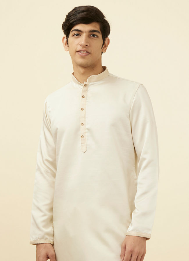 Manyavar Men Sea Shell White Solid Kurta Pajama