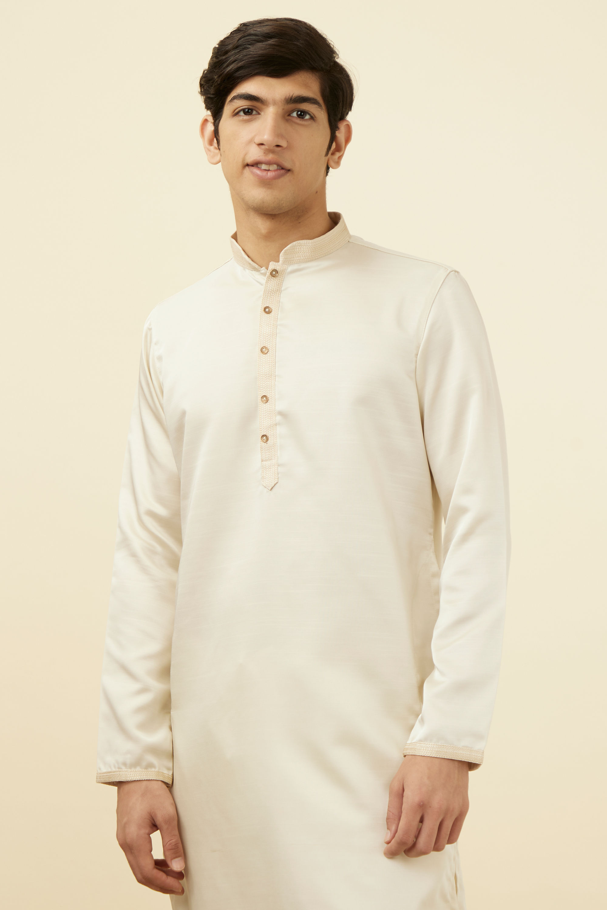 Manyavar Men Sea Shell White Solid Kurta Pajama