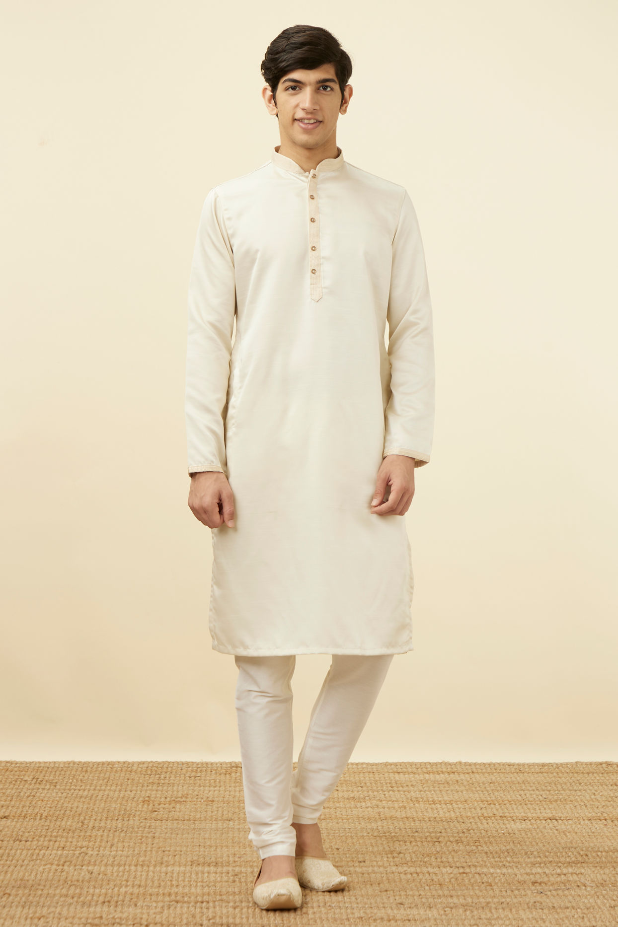 Manyavar Men Sea Shell White Solid Kurta Pajama