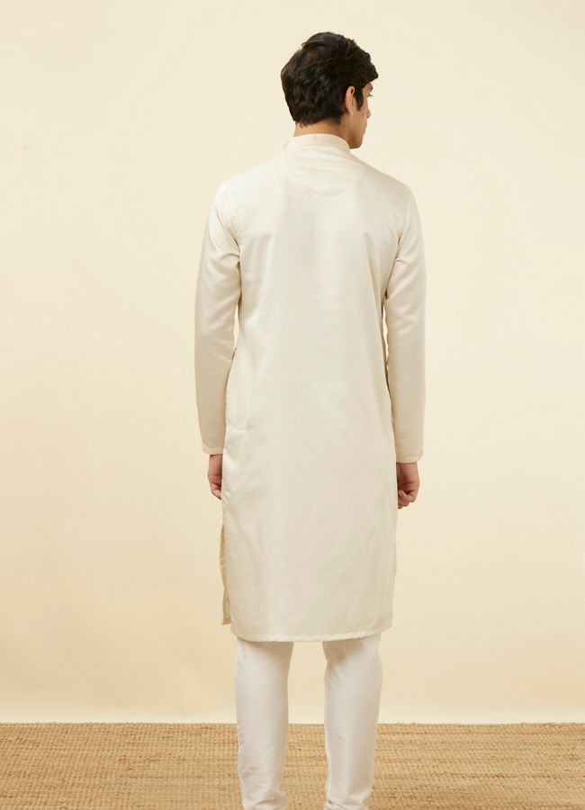 Manyavar Men Sea Shell White Solid Kurta Pajama