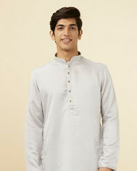 Manyavar Men Glacier Grey Embroidered Neckline Kurta Set