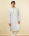 Manyavar Men Glacier Grey Embroidered Neckline Kurta Set