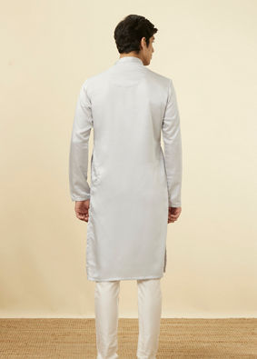 alt message - Manyavar Men Glacier Grey Embroidered Neckline Kurta Set image number 4