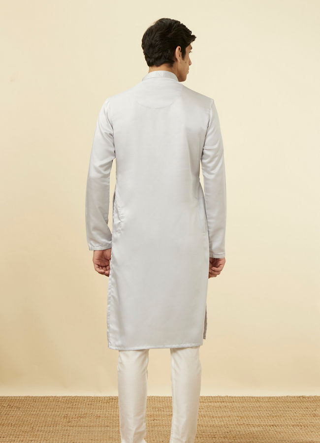 Manyavar Men Glacier Grey Embroidered Neckline Kurta Set