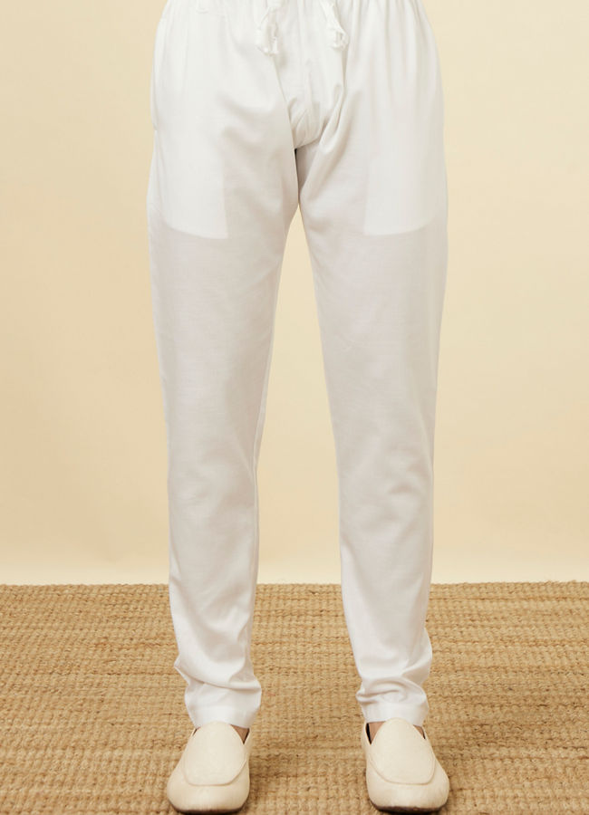 Manyavar Men Shell White Embellished Button Kurta Set