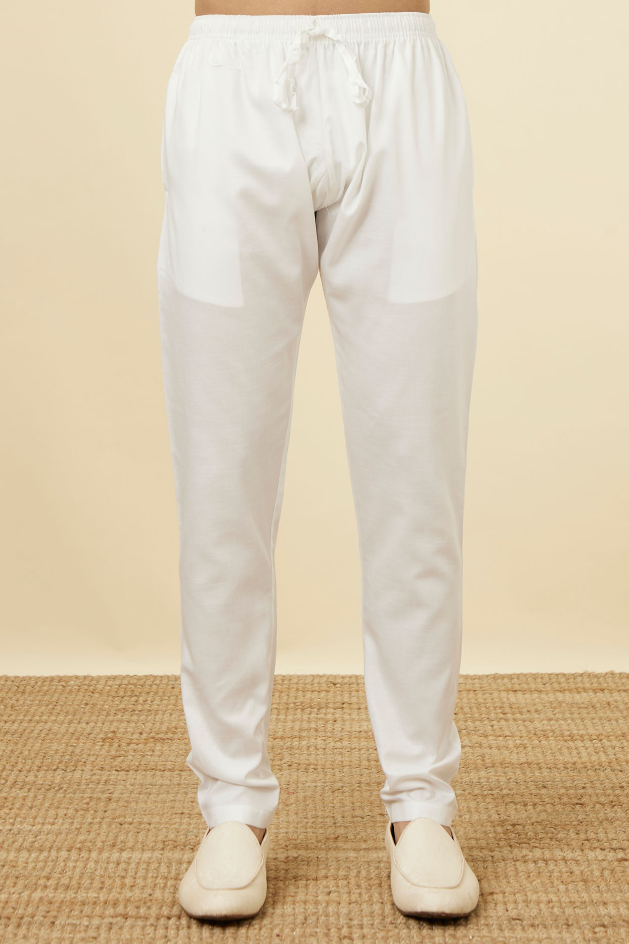 Manyavar Men Shell White Embellished Button Kurta Set