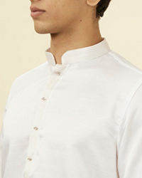 Manyavar Men Shell White Embellished Button Kurta Set