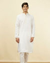 Manyavar Men Shell White Embellished Button Kurta Set
