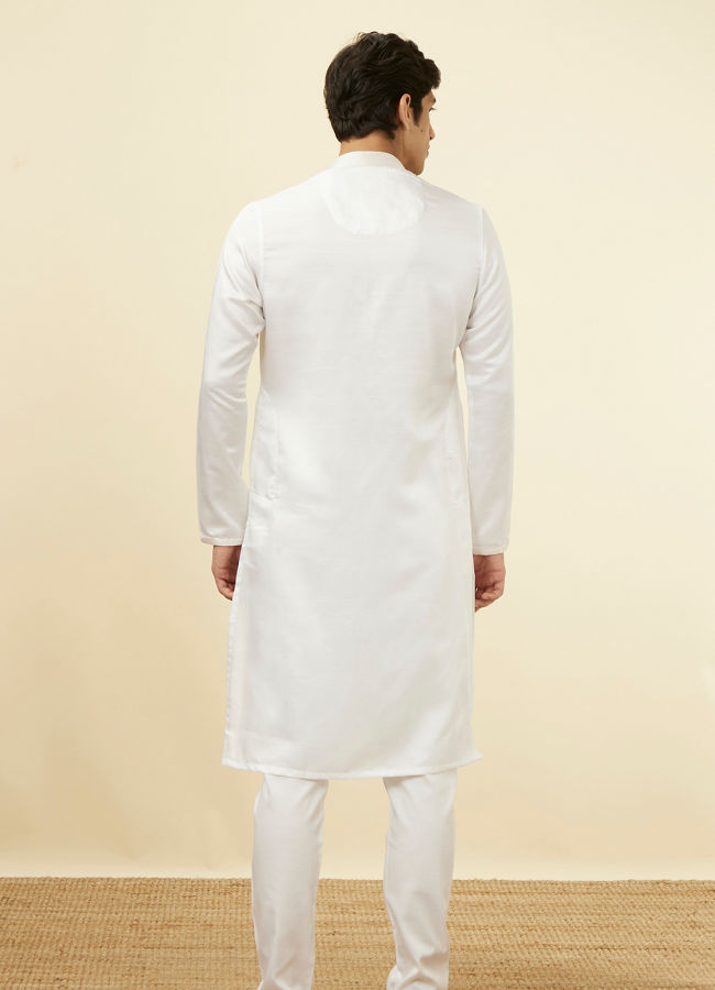 Manyavar Men Shell White Embellished Button Kurta Set