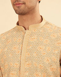 Manyavar Men Peach and Pista Green Chikankari