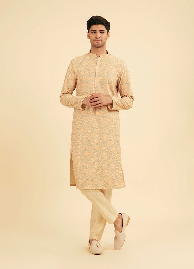 Manyavar Men Peach and Pista Green Chikankari