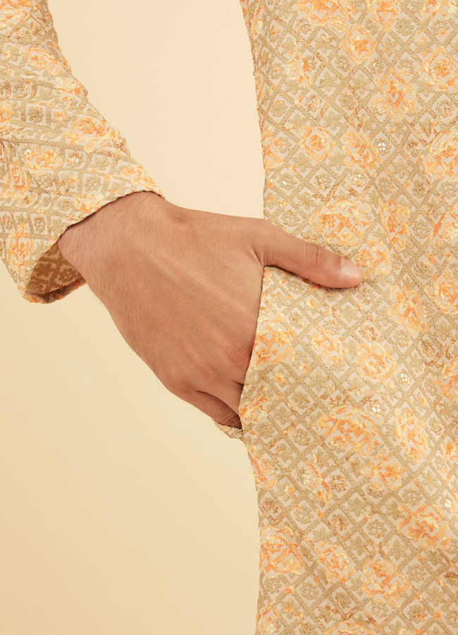 Manyavar Men Peach and Pista Green Chikankari