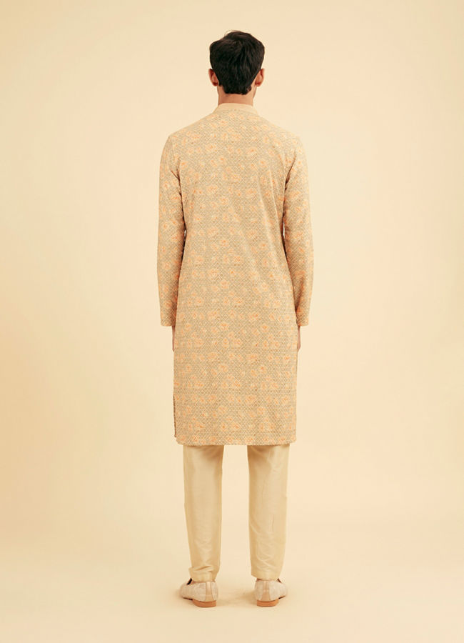 Manyavar Men Peach and Pista Green Chikankari
