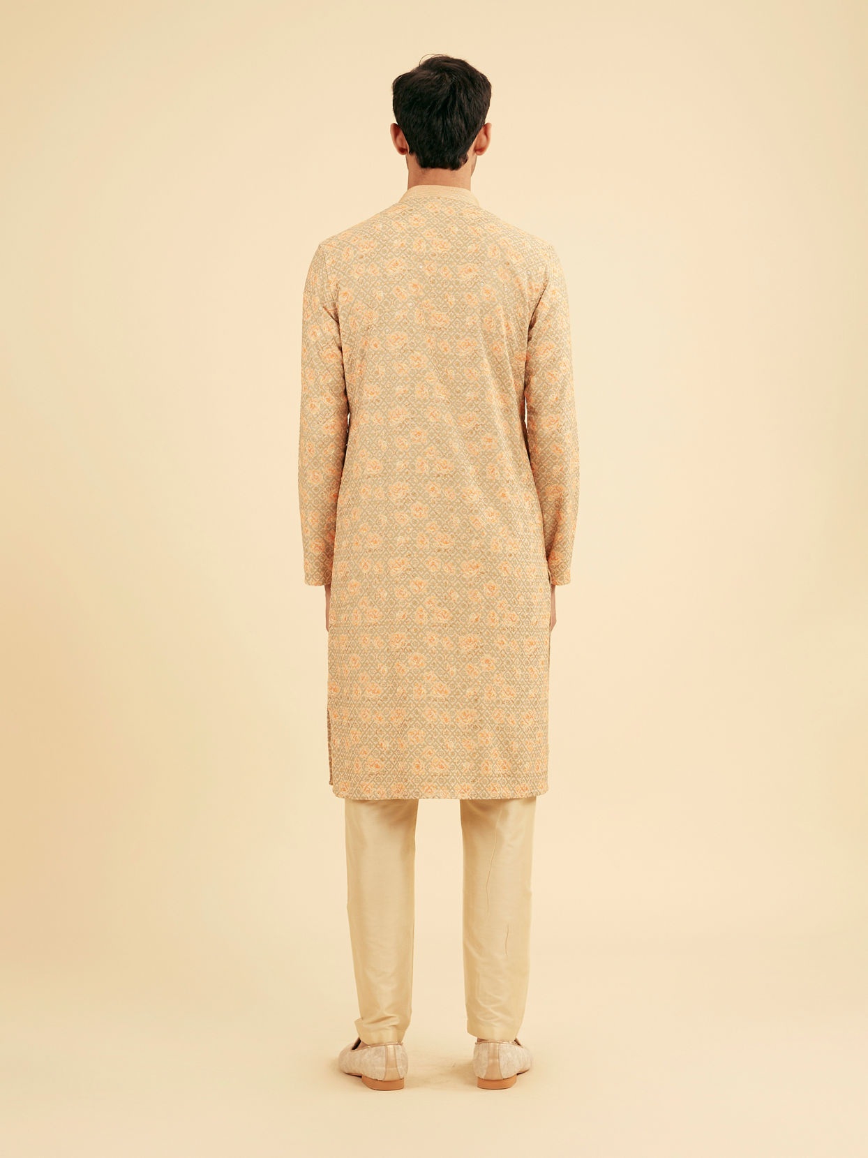 Manyavar Men Peach and Pista Green Chikankari