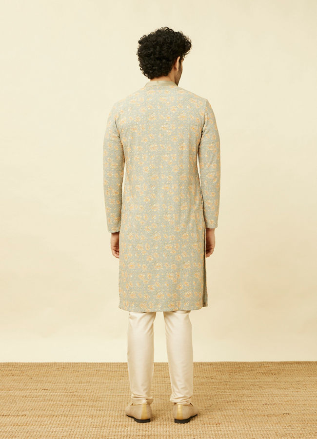 Manyavar Men Serenity Blue Chikankari Embroidered Kurta Set