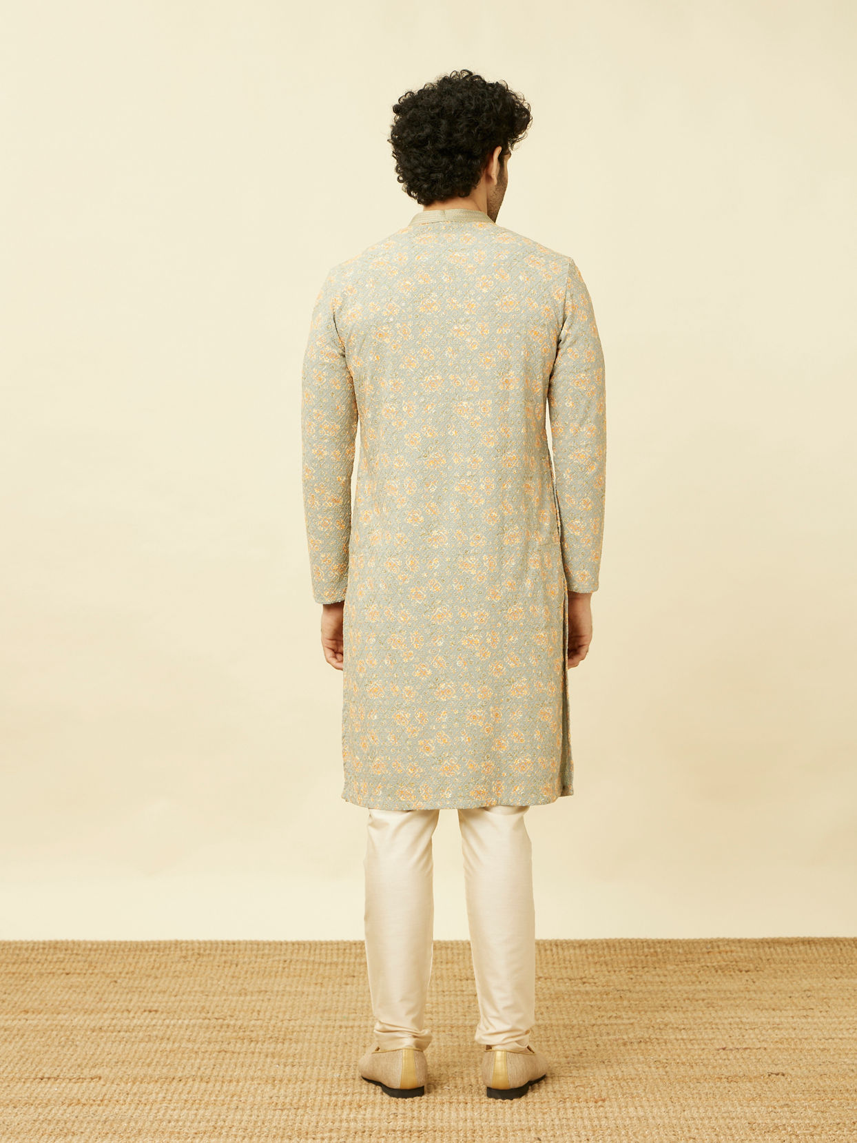Manyavar Men Serenity Blue Chikankari Embroidered Kurta Set