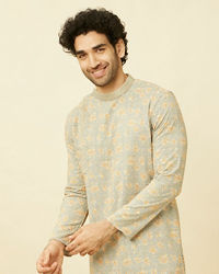 Manyavar Men Serenity Blue Chikankari Embroidered Kurta Set