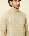 Manyavar Men Serenity Blue Chikankari Embroidered Kurta Set
