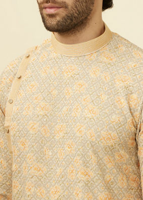 Pista Side Open Kurta Pajama Set With Orange Motifs image number 1