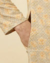Manyavar Men Pista Side Open Kurta Pajama Set With Orange Motifs