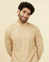 Pista Side Open Kurta Pajama Set With Orange Motifs image number 0