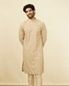 Manyavar Men Pista Side Open Kurta Pajama Set With Orange Motifs