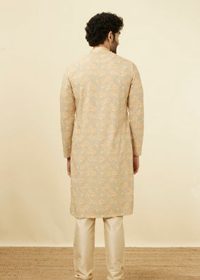 Pista Side Open Kurta Pajama Set With Orange Motifs image number 5
