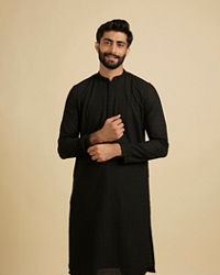 Manyavar Men Chikankari Black Kurta Set