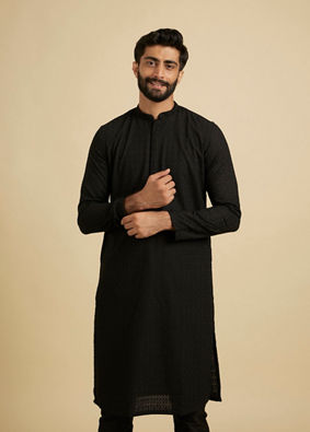 Manyavar Men Chikankari Black Kurta Set image number 0