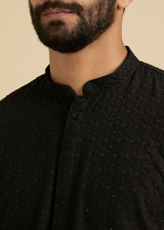 Manyavar Men Chikankari Black Kurta Set