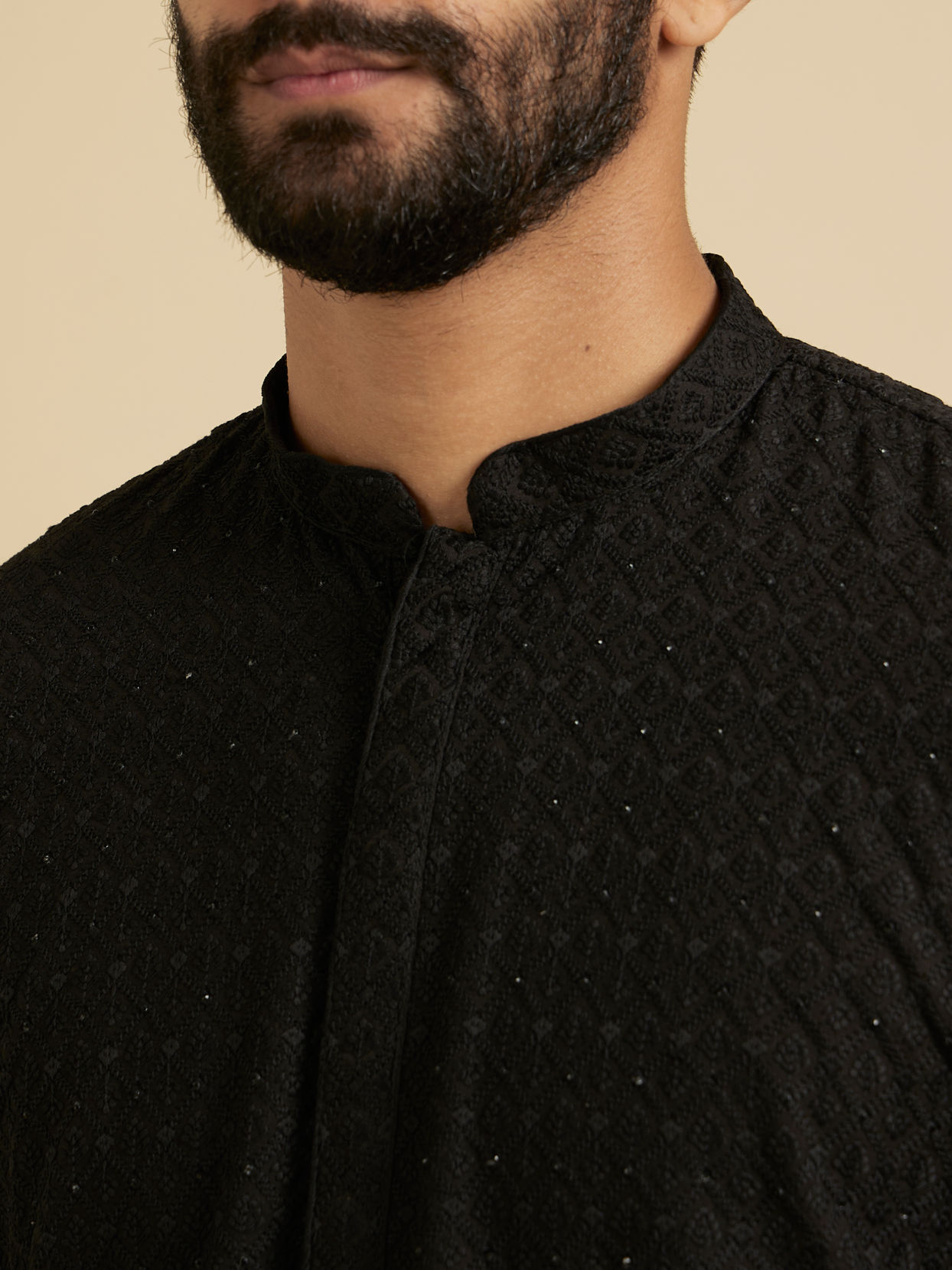 Manyavar Men Chikankari Black Kurta Set