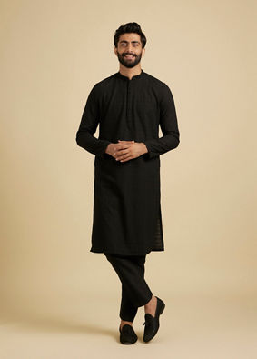 Manyavar Men Chikankari Black Kurta Set image number 2