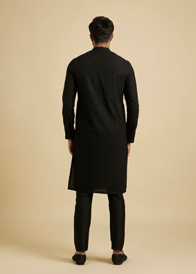 Manyavar Men Chikankari Black Kurta Set image number 5