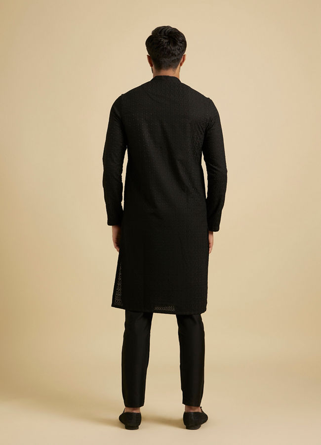 Manyavar Men Chikankari Black Kurta Set
