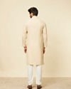 Manyavar Men Soft Beige Embroidered Neckline Kurta Set